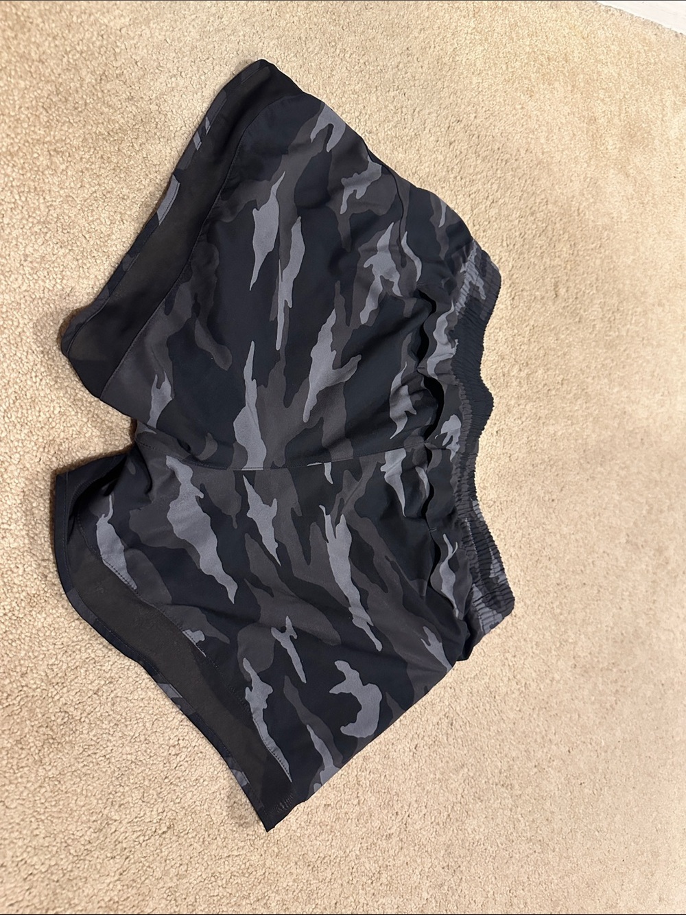 Athleta Black & Gray Camo Running Shorts - Picture 2 of 6
